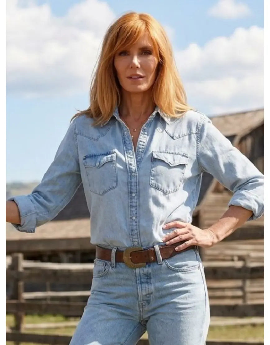 Beth Dutton Dutton Ranch S01 Blue Denim Western Shirt WorthVee