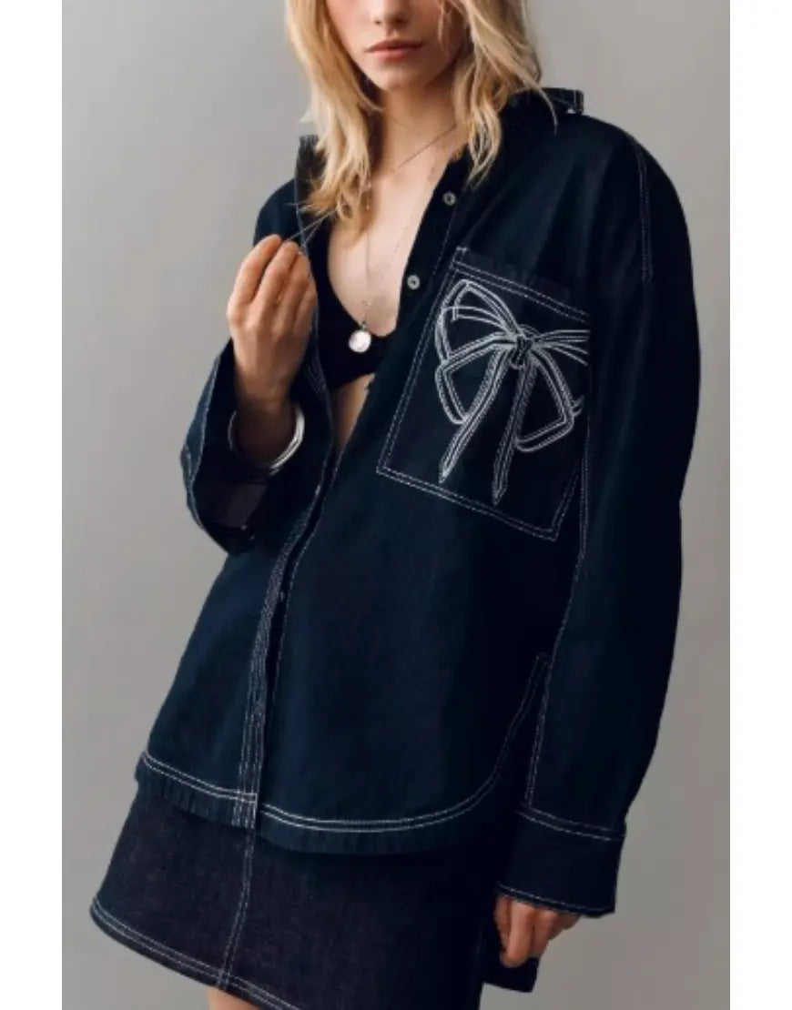 Beyond the Gates S02 Camryn Jade Bow Denim Shirt WorthVee