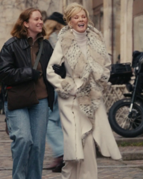 Hacks S05 Jean Smart Animal Print Fur Trim Long Overcoat WorthVee